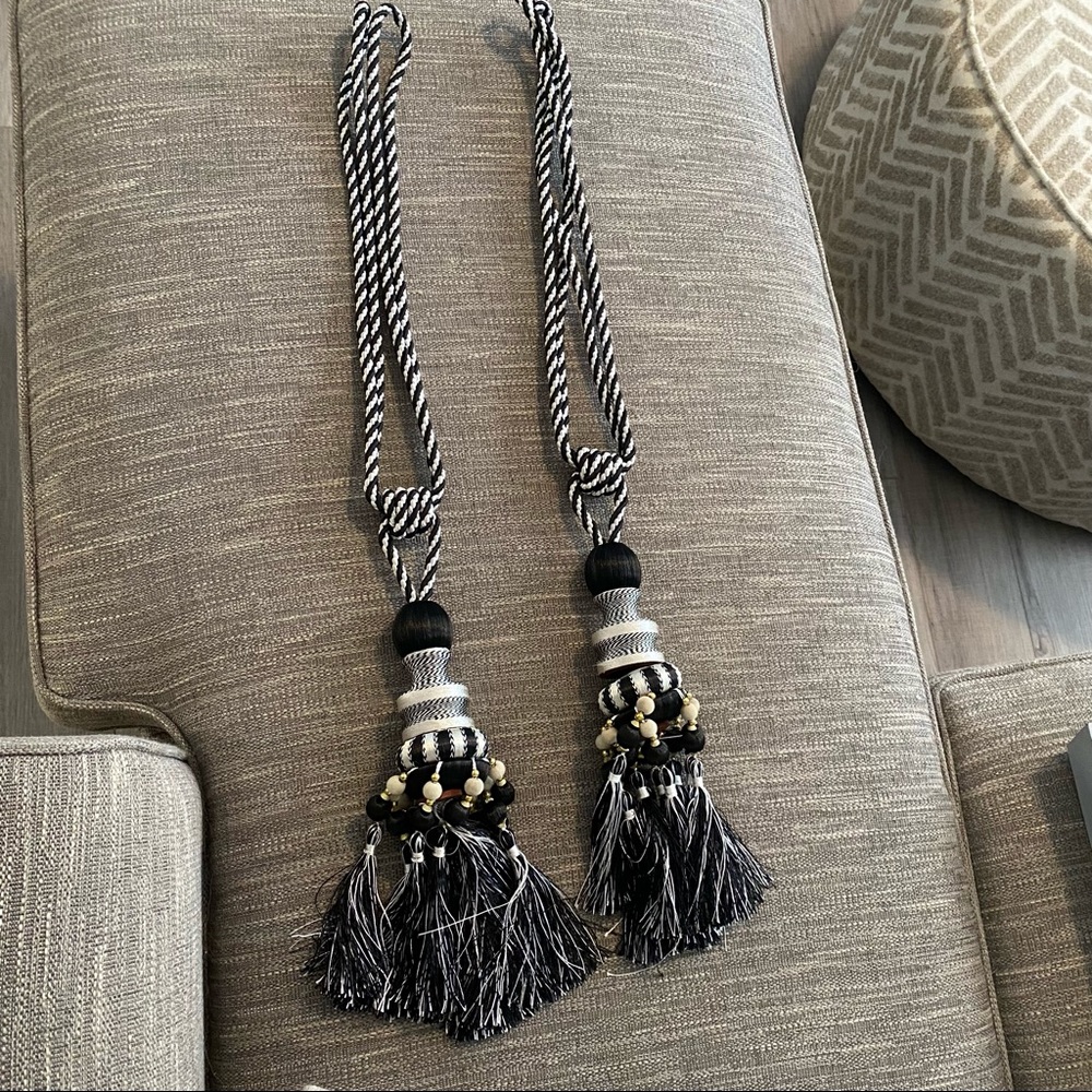 💋Pair of Black/White/Silver Boho Curtain Tie-Backs💋
